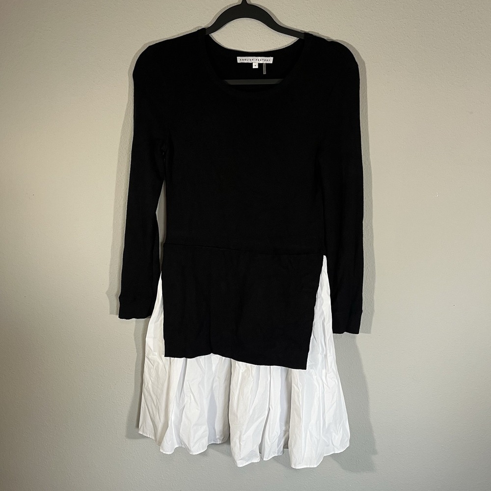 English Factory Black White Tiered Contemporary Mini Dress Size S quiet luxury